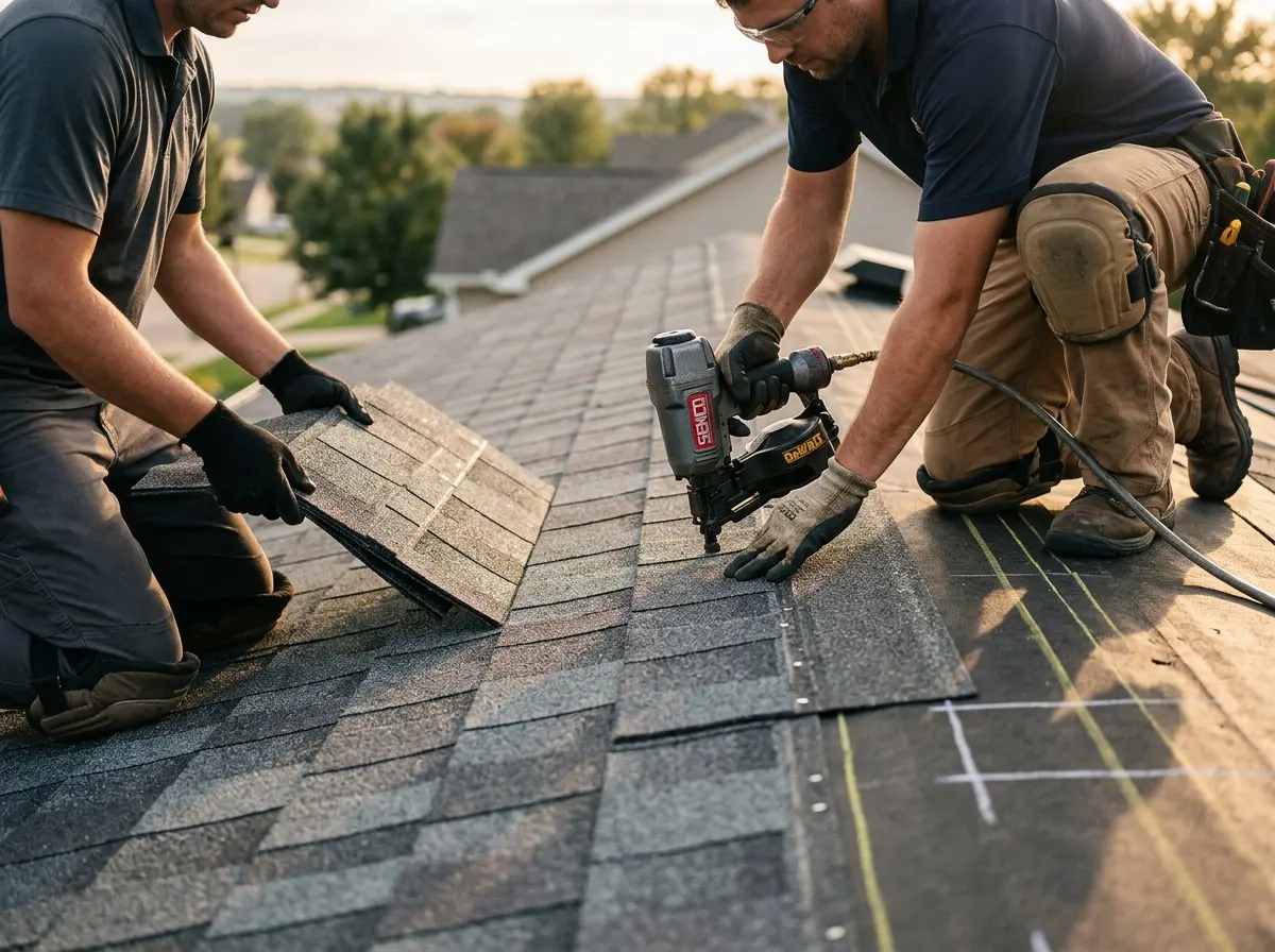 Professional roofer working on a residential roof in East Nottingham
